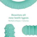 Vibrant teal FridaBaby Get-A-Grip Teether, featuring multiple shapes and textures for teething relief.