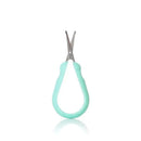 Easy Grip Nail Scissors by Fridababy featuring stainless steel blades and a mint green ergonomic handle.
