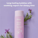 Fridababy Sleep Easy Vapor Bubble Bath & Body Wash, 10oz bottle, with lavender flowers and calming text on a lilac background.