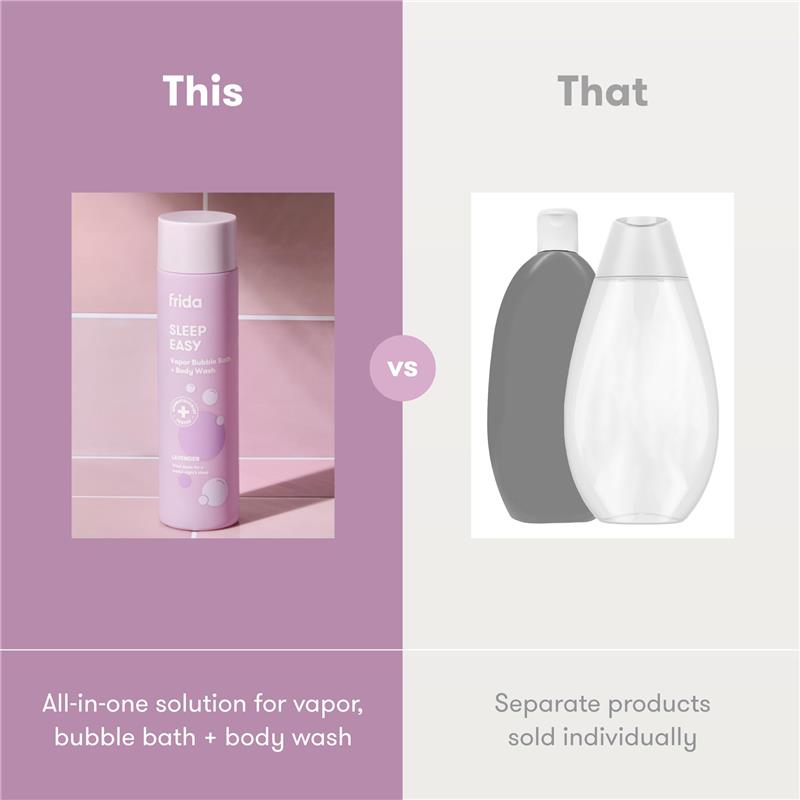 Fridababy Sleep Easy Lavender Bubble Bath and Body Wash, 10oz, featured next to separate bath products.