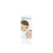 Fridababy NoseFrida the Snotsucker in a travel case, featuring cartoon faces of a mother and baby.