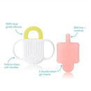 Silicone teether set with soft handles, BPA-free, featuring two double-sided gel inserts. Safe to chew and easy to hold.