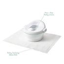 FridaBaby Potty Cleanup Essentials includes a white potty and disposable liners on a mess mat.
