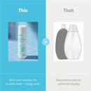 Fridababy Ultra Sensitive, Unscented Bubble Bath + Body Wash, emphasizing an all-in-one solution versus separate products.