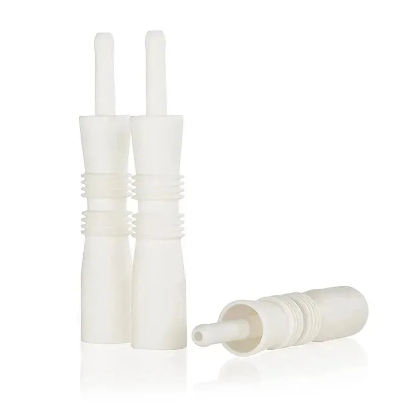 Ten white plastic tubes designed for relieving gas and colic in babies, featuring tapered ends and textured grips.