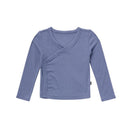 Blue long-sleeve wrap top for baby boys, made from ribbed fabric, designed for comfortable wear.