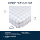 Gerber 2Pk Baby Knit Crib Sheet in Dino Time, featuring breathable fabric, easy care instructions, and size for standard mattresses.