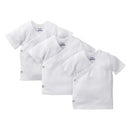 Gerber 3-pack of white side snap shirts for infants featuring short sleeves and snap closures.