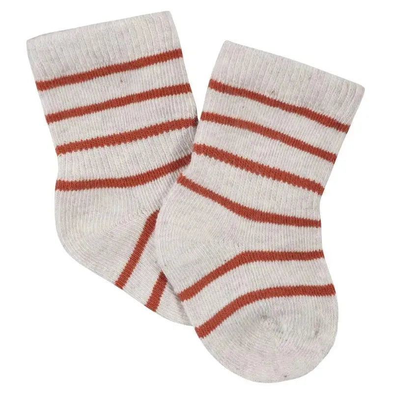 6-Pack Baby Boys Fox Wiggle Proof® jersey crew socks in white with orange stripes, soft and designed for comfort.
