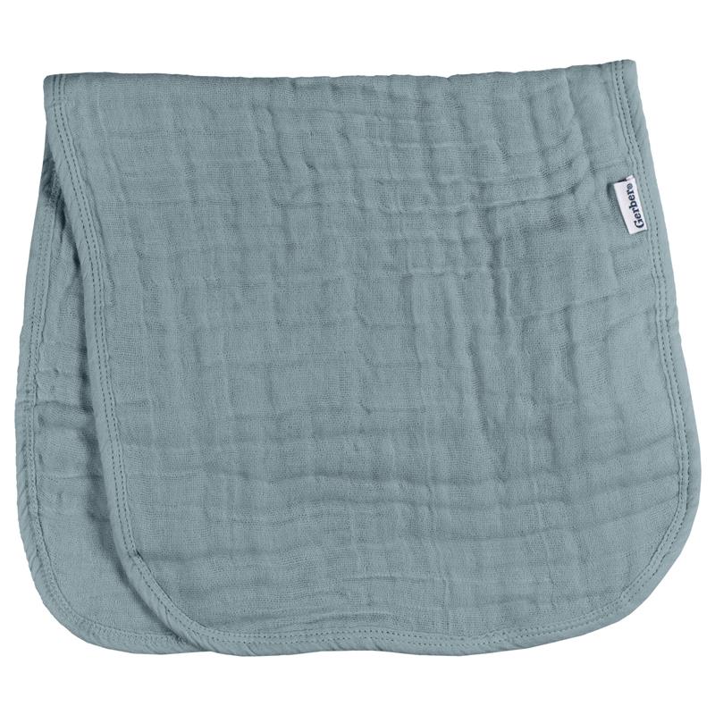 Teal muslin burp cloth from Gerber, large size 20 x 10 inches, soft texture, ideal for baby boys and girls.