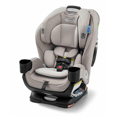 Graco Extend2Fit 3-in-1 Convertible Baby Car Seat in Ashten color, featuring adjustable head support, secure harness, and cup holders.