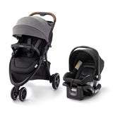 Graco Outpace LX All-Terrain Travel System, featuring a stroller and car seat combo in black and gray.