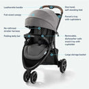 Graco Outpace LX All-Terrain Travel System featuring a stroller with grey fabric, leatherette handle, and storage options.
