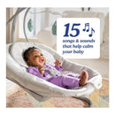 Graco Simple Sway Portable Baby Swing with a smiling infant, featuring 15 calming songs and sounds.