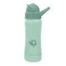10 oz Sage-colored straw bottle by Green Sprouts featuring a plant logo and a flip-top lid for easy drinking.
