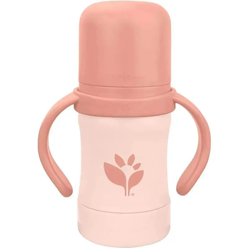 Green Sprouts 6 Oz Sprout Ware Sip & Straw in grapefruit color, featuring two handles and a floral logo.