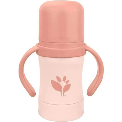 Green Sprouts 6 Oz Sprout Ware Sip & Straw in grapefruit color, featuring two handles and a floral logo.