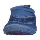 Navy blue baby boy water shoe featuring a stretchy, mesh upper and a textured rubber sole for grip.