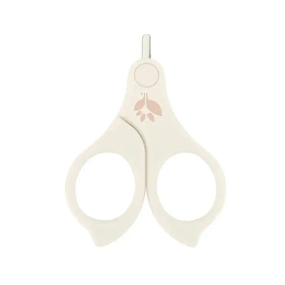 Baby nail scissors by Green Sprouts, featuring rounded tips, ergonomic handles, and a soft, neutral color.