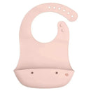 Baby silicone scoop bib in light grapefruit color featuring a pocket and adjustable neck closure.