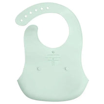 Light sage silicone scoop bib by Green Sprouts, designed for babies with adjustable neck for easy wear and mess-free feeding.