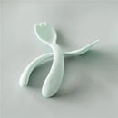 Light sage plastic spork set featuring a spoon and fork combination, designed for easy handling by children.