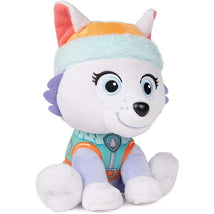 Plush toy of a cartoon dog in a colorful outfit with a winter hat, featuring soft materials and expressive eyes.