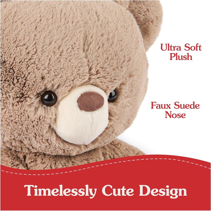 Gund Forever Friends Kai 12 plush bear, featuring ultra-soft fur and a faux suede nose with text highlighting design details.