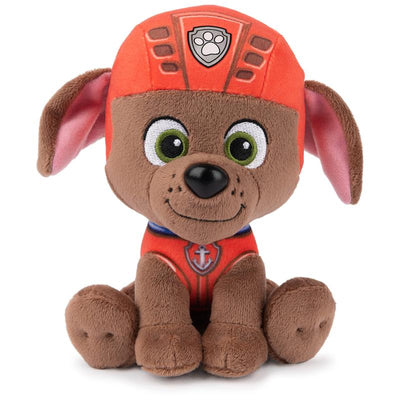 Plush toy resembling PAW Patrol character Zuma, featuring an orange water rescue uniform and a friendly expression.