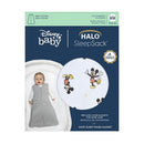 HALO SleepSack Wearable Blanket in gray with Mickey Mouse print, designed for infants 6-12 months, promoting safe sleep.