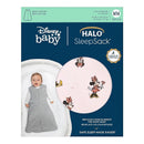 HALO SleepSack wearable blanket in grey, made of 100% cotton, with a Minnie Mouse print, designed for infants 6 to 12 months.