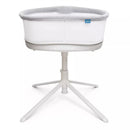 HALO BassiNest Soothing Swivel Sleeper 3.0 in grey with a sturdy base, featuring soothing sound buttons on the side.