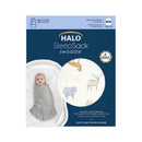 HALO SleepSack Swaddle made of 100% cotton, featuring a forest friends design, suitable for infants 0-3 months.