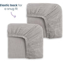 Fitted crib sheets in storm grey, featuring a snug elastic back for secure fit, sold in a 2-pack.