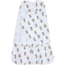 HALO SleepSack Swaddle in 100% cotton features a Mickey Mouse print, designed for safe and cozy sleep with a 1.5 TOG rating.