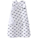 HALO SleepSack Swaddle in navy with hedgehog print, made of 100% cotton, 1.5 TOG, size small, designed for safe sleeping.