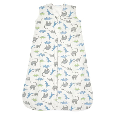 HALO SleepSack wearable blanket in 100% cotton, featuring a watercolor dinosaur print in blue and gray, size medium.