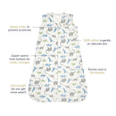 HALO SleepSack Wearable Blanket in Watercolor Dinos design, made of 100% cotton, featuring a zipper for easy changes and extra length.