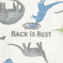 HALO SleepSack wearable blanket featuring a watercolor dinosaur design, highlighting “BACK Is BEST” text for safe sleep.