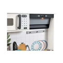 Hape Modern Smart Kitchen featuring a toy microwave with a digital clock and buttons, designed for interactive play.