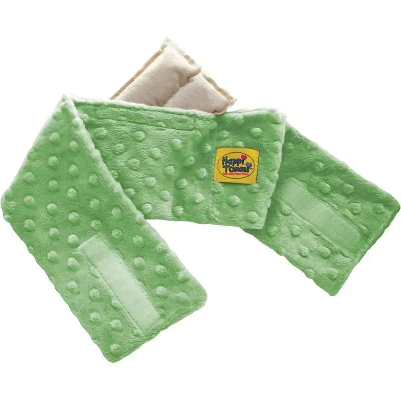 Herbal refill pack for Happi Tummi, with a soft green fabric and polka dot texture, featuring a logo patch.