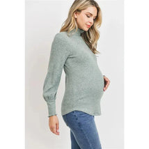 Hello Miz - Brushed Ribbed Hacci Maternity Mock Neck Top, Mint Image 2