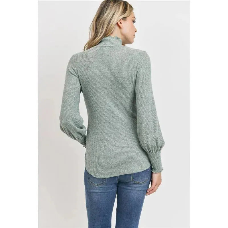 Hello Miz - Brushed Ribbed Hacci Maternity Mock Neck Top, Mint Image 3