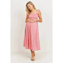 Hello Miz - Smocked Tie-Shoulder Maternity Midi Dress, Pink Image 2