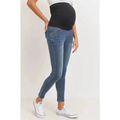 Hello Miz - Stretch Maternity Skinny Jeans with Elastic Band, Dark Denim Image 1