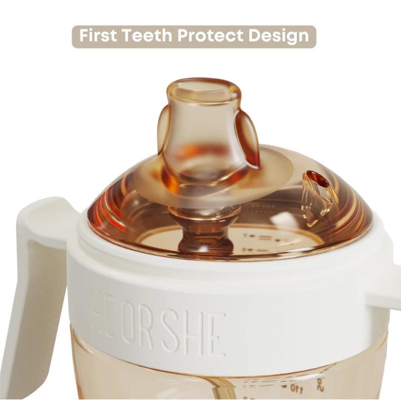 Heorshe Dental-Care Sippy Cup 10Oz/300M in black, featuring a first teeth protect design and a clear lid.