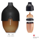 Ultra wide neck Heorshe baby bottle, 5oz, with black cap and pink bottom, labeled for 0-3 months, S-Flow design.
