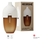 Heorshe Ultra Wide Neck Baby Bottle, 8Oz/240Ml, with brown body and white cap, displayed alongside its packaging.