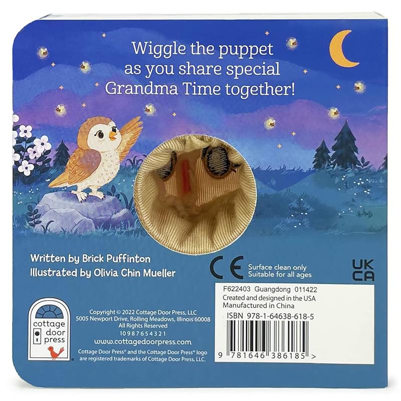 Grandma & Me Finger Puppet Book featuring an owl puppet and text encouraging interactive storytelling.