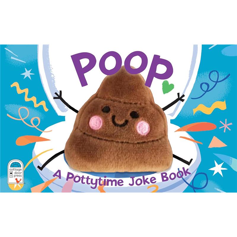 Poop! Finger Puppet Book featuring a plush poop character with a smiling face and playful design against a colorful background.